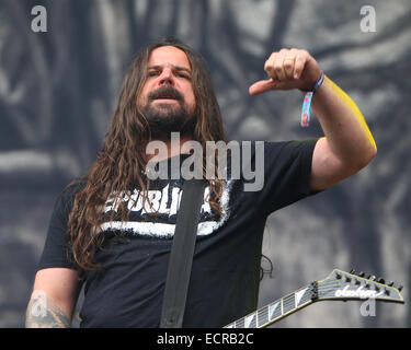 Sepultura effectuer sur la scène Encore Zippo au jour 3 de téléchargement à Donnington Park comprend : Andreas Kisser Où : Château de Donnington, Royaume-Uni Quand : 15 Juin 2014 Banque D'Images