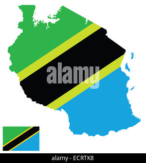 Pavillon de la République-Unie de Tanzanie en superposition sur la carte Plan détaillé Banque D'Images