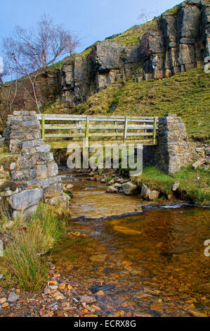 Un pont sur une petite beck dans Swaledale dans le Yorkshire Dales National Park quelque 2 kilomètres de Keld. Banque D'Images