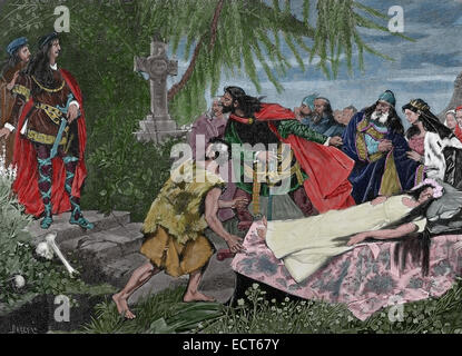 William Shakespeare (1564-1616). La tragédie d'Hamlet. Ophelia's Funeral. Gravure, 19ème siècle. De couleur. Banque D'Images