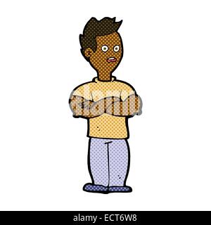 Retro style bande dessinée caricature homme avec bras croisés Illustration de Vecteur