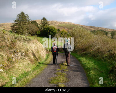 Deux promeneurs sur un chemin de campagne près de Castledonovan. Près de Drimoleague, comté de Cork, Irlande Banque D'Images