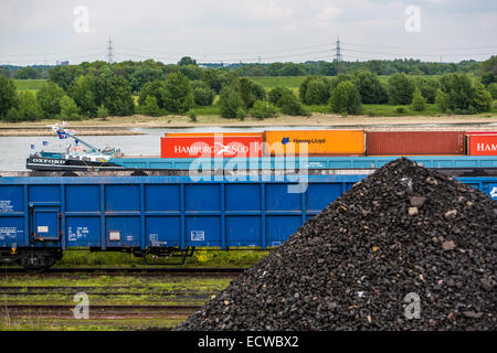 Chargement de charbon à port Orsoy sur le Rhin, en face de Duisburg Walsum, Banque D'Images