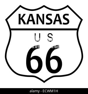 Signe de la circulation de la route 66 sur un fond blanc et le nom de l'état Iowa Banque D'Images