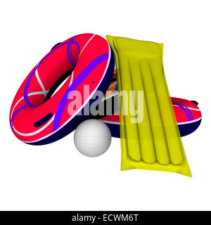 Numérique 3D render of tubes gonflables, un radeau et un ballon isolé sur fond blanc Banque D'Images