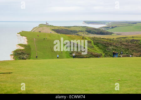 Beachy Head et les falaises de craie Seven Sisters près d'Eastbourne, South Downs Way, South Downs National Park, East Sussex Angleterre Royaume-Uni Banque D'Images