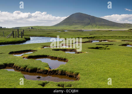 Ceapabhal hill et tital chaud ou les schorres à un Northton Taobh Tuath ou sur l'île de Harris, en Écosse. Banque D'Images