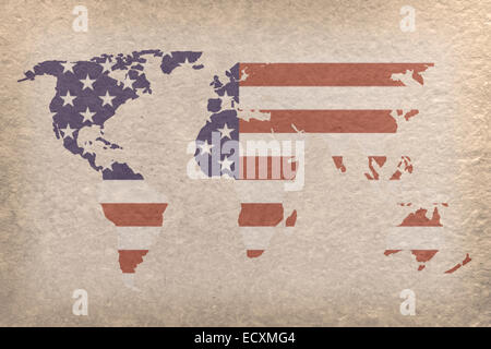 Carte du monde vintage avec USA flag sur papier craft (site de la NASA) Banque D'Images
