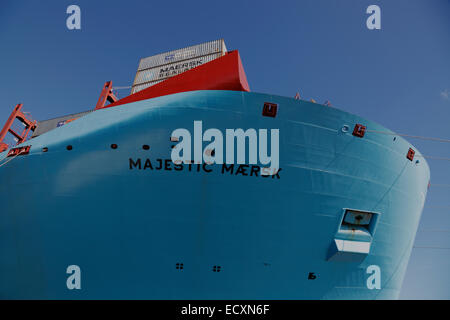 Arc du Maersk Line's triple-E navire Maersk majestueux à Langelinie pier à Copenhague - présentation et visite de donner de nom Banque D'Images