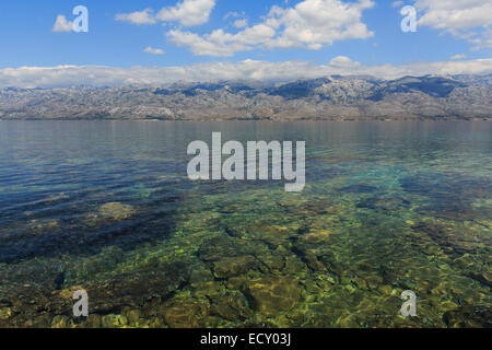 Pag Croatie coucher du soleil l'eau de mer pont velebit razanac Banque D'Images