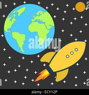 Télévision Retro cartoon Spaceship fusée pour la Lune Banque D'Images