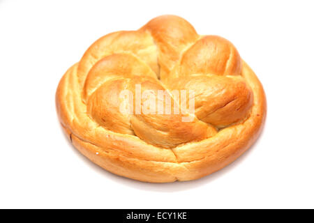 Pain rond sur fond blanc Banque D'Images
