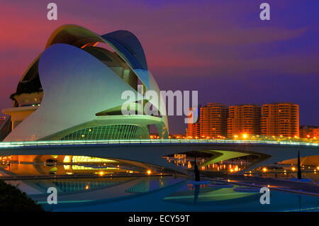 Palais des Arts Reina Sofia, au crépuscule, Cité des Arts et des Sciences, Valence, Valence, Espagne, Europe Banque D'Images