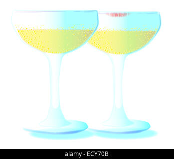 Deux verres de champagne situé sur un fond bleu clair. Banque D'Images