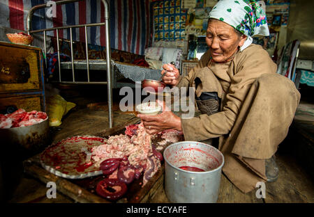 Une femme nomade stocker le courage, la Mongolie Banque D'Images