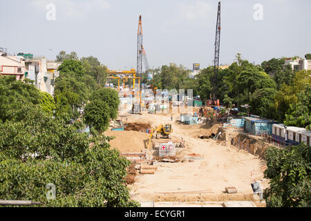 Nouvelle construction de la ligne de métro de Delhi, Inde Banque D'Images