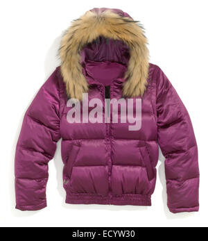 Parka rose avec capuche doublée de fourrure Banque D'Images