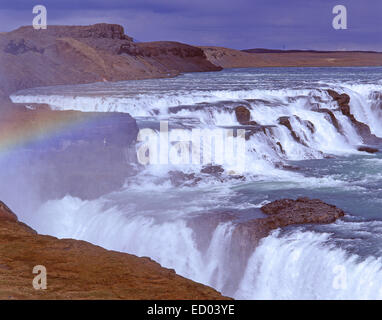 Chute d'eau de Gullfoss, Canyon de Hvítá, région du Sud-Ouest, République d'Islande Banque D'Images