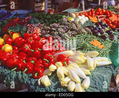 Marché alimentaire extérieur (cité marchande) à Cagnes-sur-Mer, Côte d'Azur, Alpes-Maritimes, Provence-Alpes-Côte d'Azur, France Banque D'Images