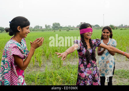 Les filles indiennes farm joue à cache-cache Banque D'Images