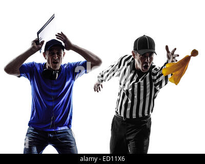 Arbitre de football américain et de l'autocar en conflit conflit silhouette sur fond blanc Banque D'Images