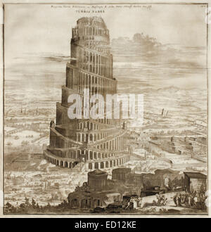 La tour de Babel,17e siècle illustration. Voir la description pour plus d'informations. Banque D'Images