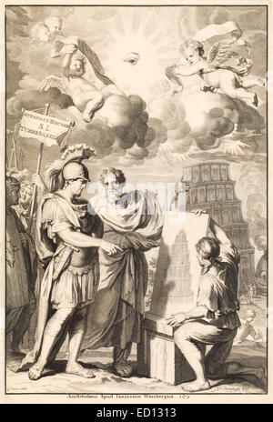 Frontispice avec Nimrod, à partir de "Turris Babel' par Athanase Kircher (1602-1680). Voir la description pour plus d'informations. Banque D'Images