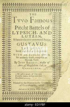 Cet ouvrage de Russel de 1634 détaille les célèbres batailles de Leipzig et de Lutzen, qui ont été des événements importants pendant la guerre de trente ans, soulignant leur importance militaire historique. Banque D'Images