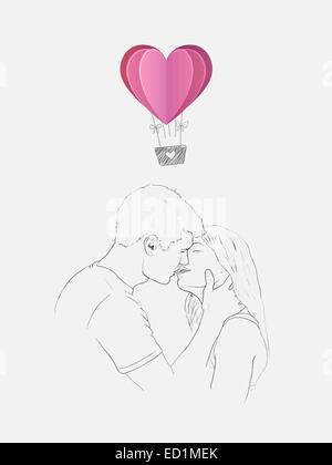 Happy valentines day scénario avec ballons coeur Illustration de Vecteur