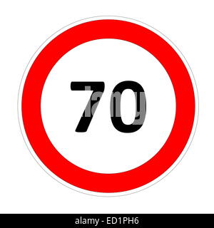 Limitation de vitesse 70 road sign in white background Banque D'Images