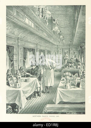 Cette illustration de 1893 représente une voiture-restaurant du Northern Pacific Railway, mettant en valeur l'élégance et le luxe du voyage en train du début du XXe siècle aux États-Unis. Banque D'Images