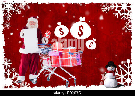 Image composite de santa propagation présente avec panier Banque D'Images