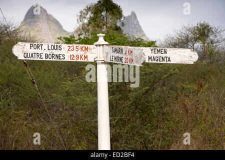 L'Ile Maurice, Tamarin, panneau ci-dessous Montagne du Rempart Banque D'Images