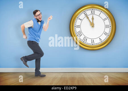 Image composite de hipster geek dancing and smiling Banque D'Images