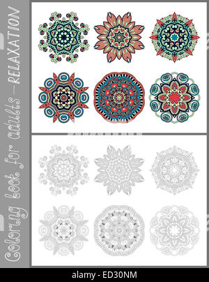 La page de coloriage pour adultes - conception paisley fleurs Banque D'Images
