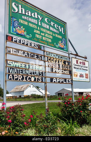 Illinois Arthur, Shady Crest Orchard & Farm Market, panneau, produits, produits locaux, Amish, IL140904038 Banque D'Images