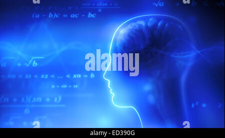 Cerveau humain et des symboles mathématiques. Banque D'Images