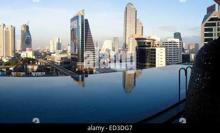 Vue du 14e étage de chaises longues à la piscine, l'Eastin Grand Hotel Sathorn, Bangkok, Thaïlande skyline. Banque D'Images