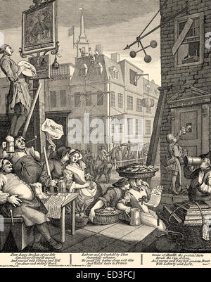 Beer Lane, une caricature, par William Hogarth, 1697 - 1764 Banque D'Images