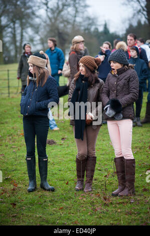 Les spectateurs à regarder élégant Boxing Day Hunt Staffordshire, Royaume-Uni. Dec 26, 2014. Boxing Day annuel rencontrez des Meynell et personnel du Sud Hunt au Blethfield Hall, Staffordshire Banque D'Images