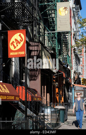 Restaurant cuisine indienne dans East Village. New York. Si quelque chose caractérise ce quartier est qu'il est le plus bohème Banque D'Images