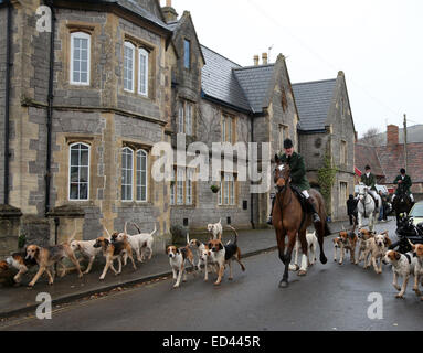 Chevaux et chiens - Traditionnel Boxing day faites glisser hunt dans le Somerset, à Axbridge. 26 Décembre 2014 Banque D'Images