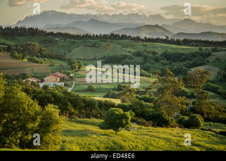Vue panoramique des Picos de Europa à partir de Comillas, Cantabrie, Espagne Banque D'Images