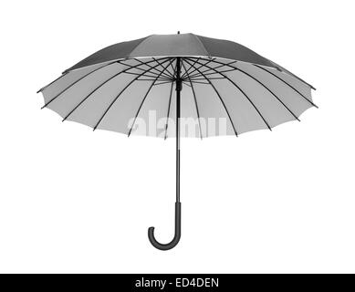 Parapluie noir ouvert isolé sur blanc avec clipping path Banque D'Images