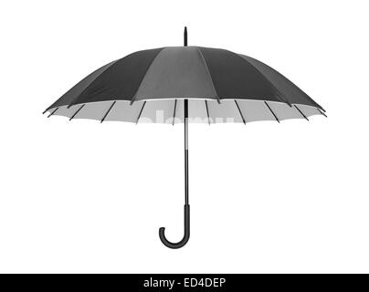 Parapluie noir ouvert isolé sur blanc avec clipping path Banque D'Images