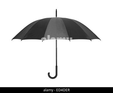 Parapluie noir ouvert isolé sur blanc avec clipping path Banque D'Images