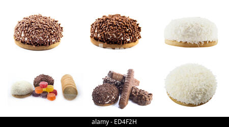 Collection de délicieux bonbons, biscuits et cookies sur un fond blanc . Banque D'Images