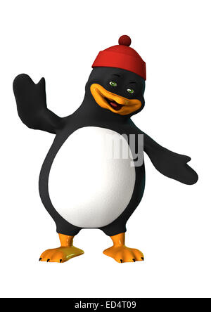 Numérique 3D render of a smiling cute penguin portant un chapeau rouge isolé sur fond blanc Banque D'Images