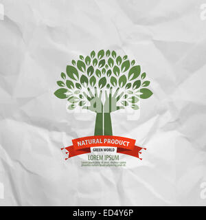 Arbre et les mains sur une copie de menthe. Logo, icône, logo, stamp Banque D'Images