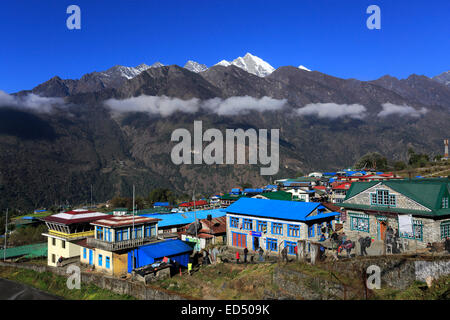 Thé dans le village de Lukla, parc national de Sagarmatha, district de Solukhumbu, région de Khumbu, Népal, Asie de l'Est. Banque D'Images